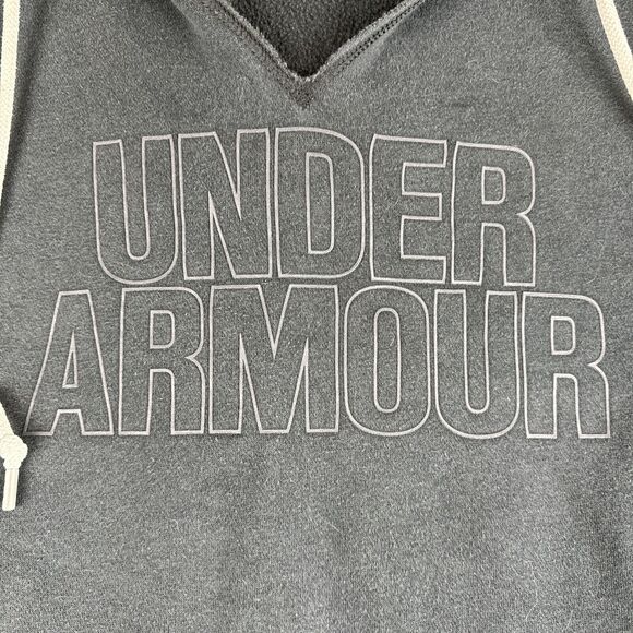 Under Armour Spellout Pullover Hoodie Womens M Black V Neck Pocket Casual (0787) - Picture 2 of 9